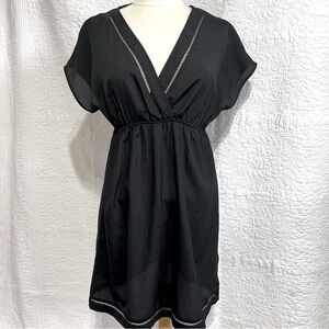 Orb Women's Short Sleeve Silky Black Semi-Sheer Dress, Size-Medium.